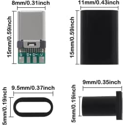 10 Pack USB C Connector - USB 3.1 Male Plug Port Type C Connector for Cable Repair - Solder Adapter with PCB Board black