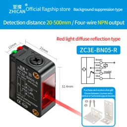 ZHICAN ZC3E Laser Photoelectric Sensor Background Suppression Adjustable Distance Object Detection Switch