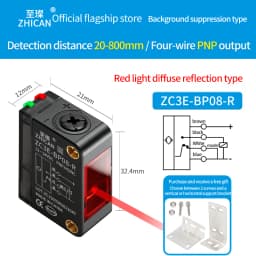 ZHICAN ZC3E Laser Photoelectric Sensor Background Suppression Adjustable Distance Object Detection Switch