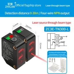 ZHICAN ZC3E Laser Photoelectric Sensor Background Suppression Adjustable Distance Object Detection Switch