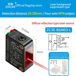 ZHICAN ZC3E Laser Photoelectric Sensor Background Suppression Adjustable Distance Object Detection Switch