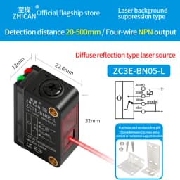 ZHICAN ZC3E Laser Photoelectric Sensor Background Suppression Adjustable Distance Object Detection Switch