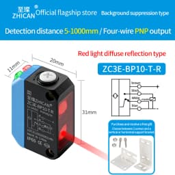 ZHICAN ZC3E Laser Photoelectric Sensor Background Suppression Adjustable Distance Object Detection Switch