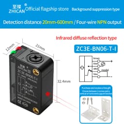 ZHICAN ZC3E Laser Photoelectric Sensor Background Suppression Adjustable Distance Object Detection Switch