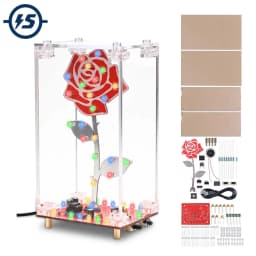 DIY Rose Soldering Practice Kit LED Flower Electronics Project with Acrylic Case Flashing Light Built-in Music Assembly Kits