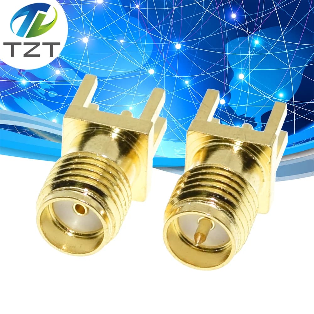 TZT 10Pcs SMA Female / Male Jack Solder 1.6mm Nut Edge Clip Straight Mount Gold Plated RF Connectors Receptacle Solder