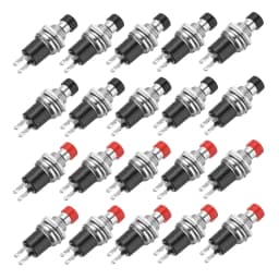 1A 250V AC 7mm Mini Momentary Push Button Switch PBS-110 NO Black/Red Switch Button with Soldering Foot for Electronic Device