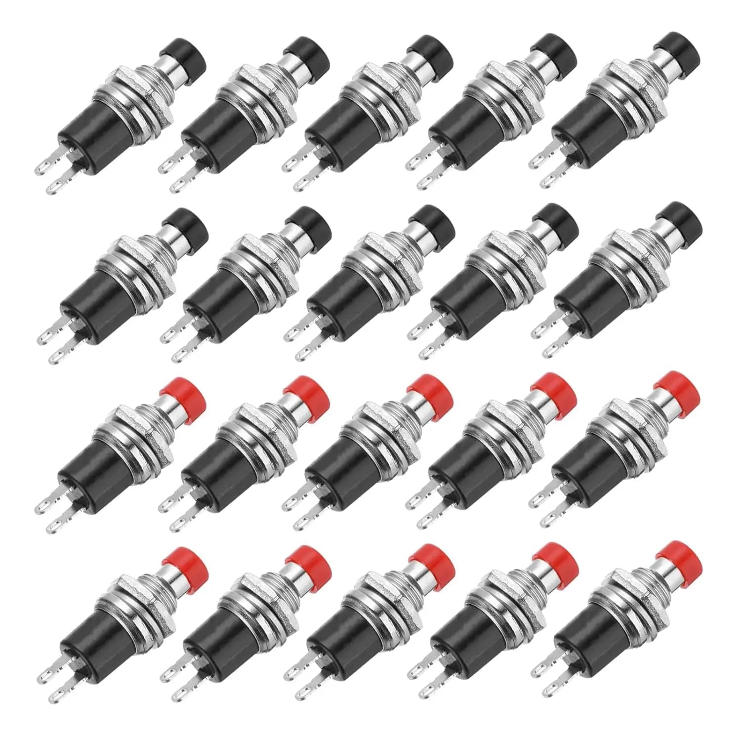 1A 250V AC 7mm Mini Momentary Push Button Switch PBS-110 NO Black/Red Switch Button with Soldering Foot for Electronic Device