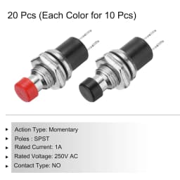 1A 250V AC 7mm Mini Momentary Push Button Switch PBS-110 NO Black/Red Switch Button with Soldering Foot for Electronic Device