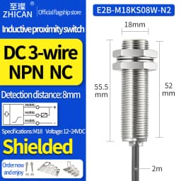 ZHICAN E2B M18 Inductive Proximity Sensor NPN PNP NO NC 3 Wire DC24V Cylindrical Metal Detection Switch