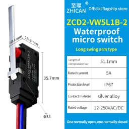 ZHICAN ZCD2-VW IP67 Waterproof Micro Switch NO NC Wired Limit Switch 2 Wire 3 Wire Forklift Automotive