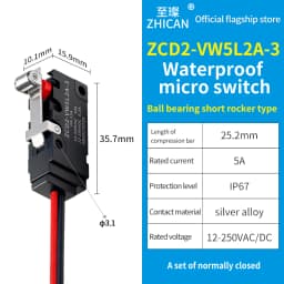 ZHICAN ZCD2-VW IP67 Waterproof Micro Switch NO NC Wired Limit Switch 2 Wire 3 Wire Forklift Automotive