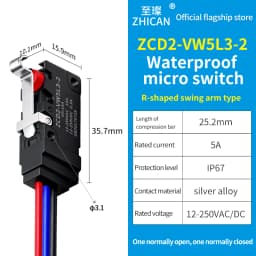 ZHICAN ZCD2-VW IP67 Waterproof Micro Switch NO NC Wired Limit Switch 2 Wire 3 Wire Forklift Automotive