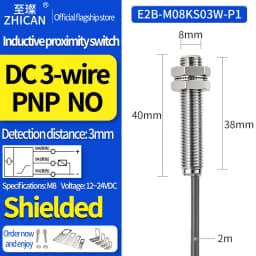 ZHICAN E2B M8 Long Range Inductive Proximity Sensor 6mm NPN PNP NO NC 3 Wire DC24V Industrial Metal Detection