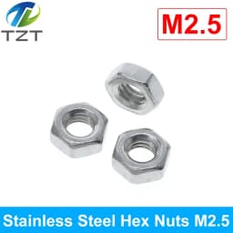 TZT 10pcs/lot Metric thread DIN934 M2 M2.5 M3 M4 M5 M6 M8 304 Stainless Steel Hex Nuts