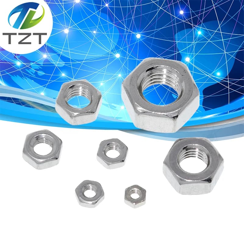 TZT 10pcs/lot Metric thread DIN934 M2 M2.5 M3 M4 M5 M6 M8 304 Stainless Steel Hex Nuts