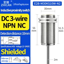 ZHICAN E2B M30 40mm Long Range Inductive Proximity Sensor NPN PNP NO NC 3 Wire DC24V Threaded Metal Detection
