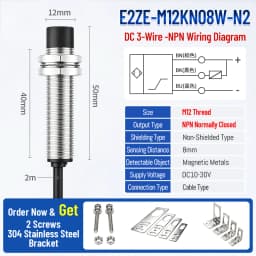 ZHICAN E2ZE M8 M12 Inductive Proximity Sensor Oil Resistant Waterproof NPN PNP NO 3 Wire DC12-24V Metal Detection