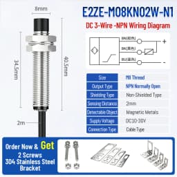 ZHICAN E2ZE M8 M12 Inductive Proximity Sensor Oil Resistant Waterproof NPN PNP NO 3 Wire DC12-24V Metal Detection