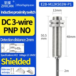 ZHICAN E2B M12 Inductive Proximity Sensor 10mm Long Distance NPN PNP NO NC 3 Wire 24V Metal Detection Switch