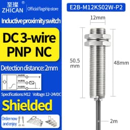 ZHICAN E2B M12 Inductive Proximity Sensor 10mm Long Distance NPN PNP NO NC 3 Wire 24V Metal Detection Switch
