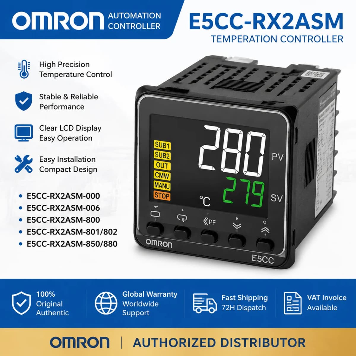 New OMRON Temperature Controller E5CC-RX2ASM-000 E5CC-RX2ASM-006 E5CC-RX2ASM-800 E5CC-RX2ASM-801/802 E5CC-RX2ASM-850/880