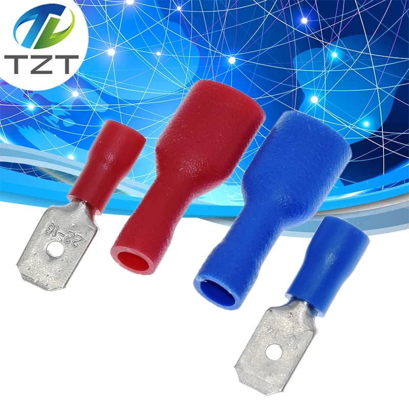10pairs 6.3mm 16-14AWG Female Male Connector TZT  Insulated Crimp Blue Red Terminal-block FDFD2-250 MDD2-250