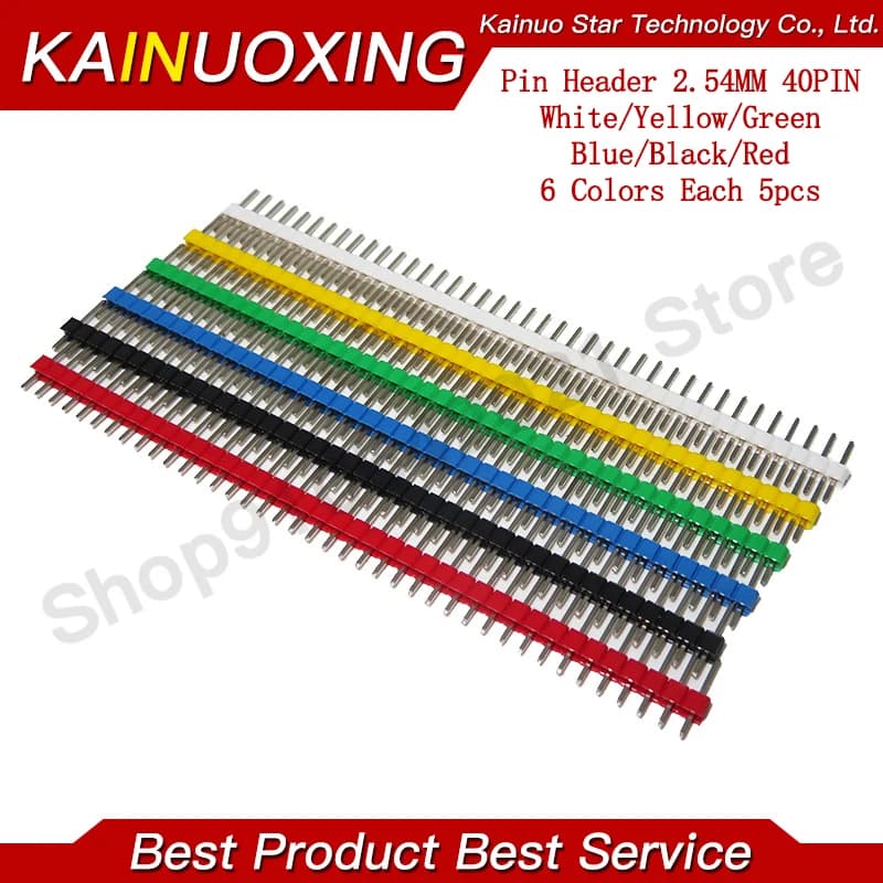 30pcs Pin Connector (6 Colors Each 5pcs) Male 2.54mm Pitch Pin Header Strip Single Row 40 pin Connector Kit for PCB board