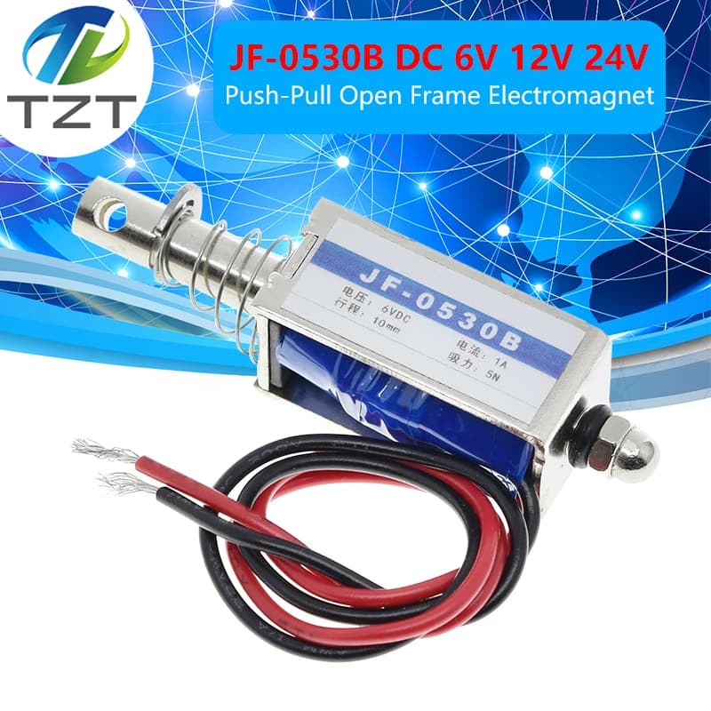 JF-0530B TZT DC 6V 12V 24V Push&Pull type Open Frame Electromagnet keepping Force 5N travel 10mm Linear Solenoid