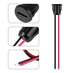 8pcs 10cm 24AWG USB 2pin Black Type-C Female Chassis C Connector Jack Female Charging Port Waterproof with Card Buckle 3A High