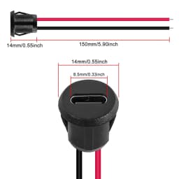8pcs 10cm 24AWG USB 2pin Black Type-C Female Chassis C Connector Jack Female Charging Port Waterproof with Card Buckle 3A High