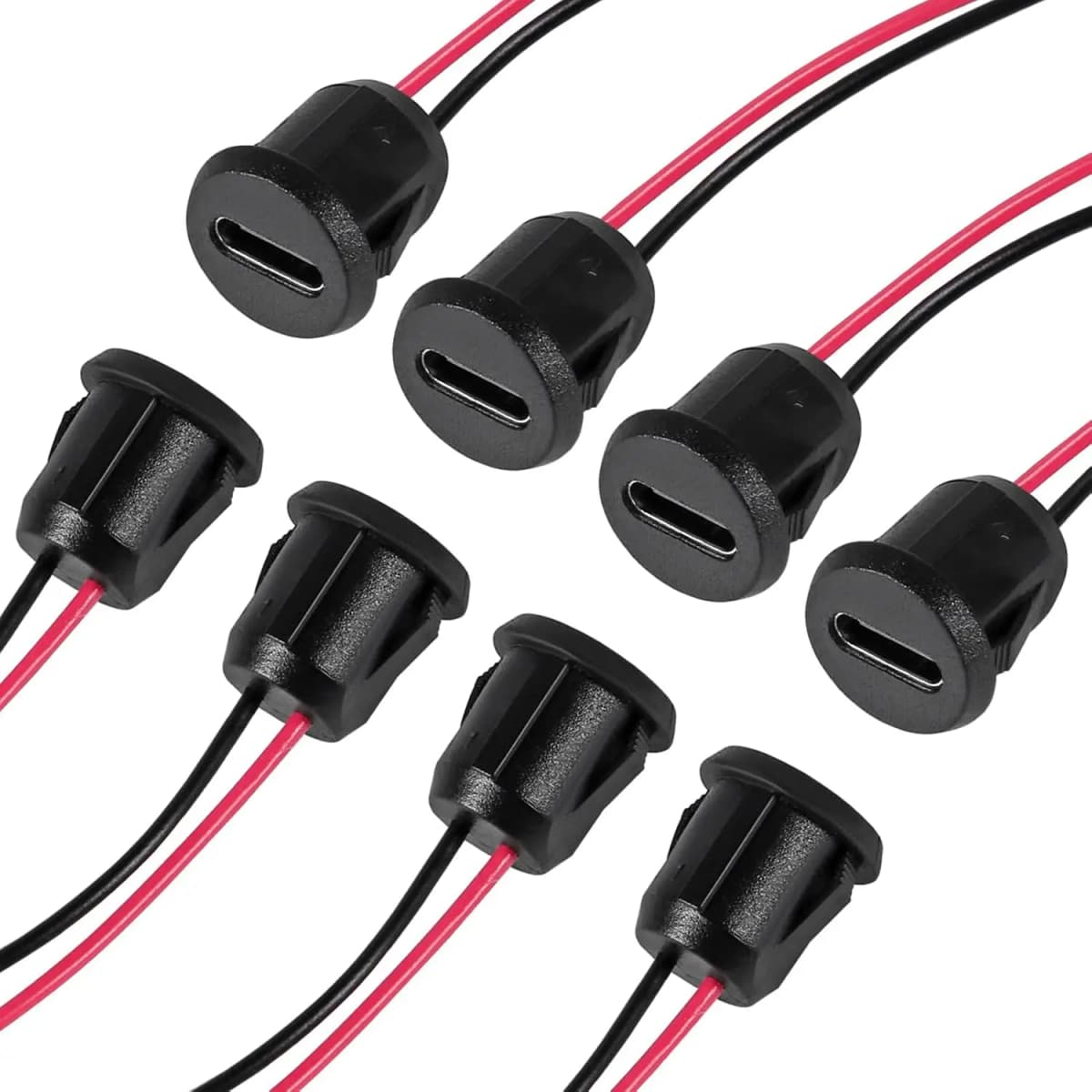 8pcs 10cm 24AWG USB 2pin Black Type-C Female Chassis C Connector Jack Female Charging Port Waterproof with Card Buckle 3A High