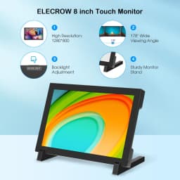 Elecrow 8 Inch HD Touch Monitor 1280*800 Portable IPS Display with Stand Backlight for RPi 5/400/4/3 Win 11/10/8/7 Jetson Nano
