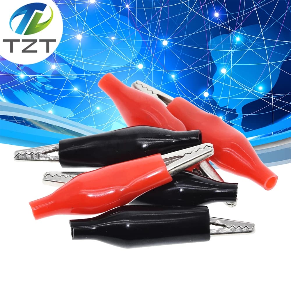 10pcs/lot 28MM Metal Alligator Clip G98 Crocodile Electrical Clamp for Testing Probe Meter Black and Red with Plastic Boot Rated