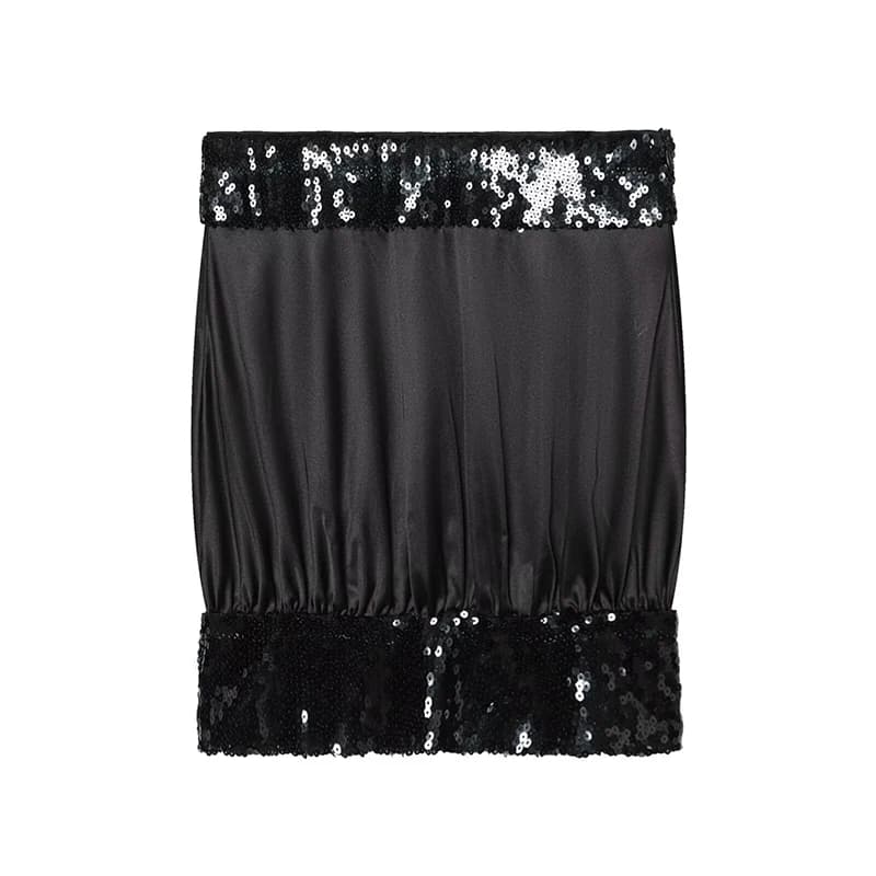 YENKYE Sexy Women Sequin Patchwork Satin Strapless Top New 2026 Party Black Crop Top