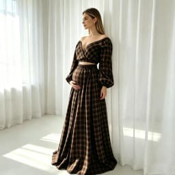 Maternity Photoshoot Outfit Plaid Set Puff Long Sleeve Vintage Maternity Gown For Pregnancy Photo Shoot Women Party Dress