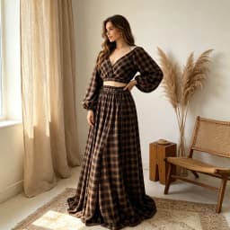 Maternity Photoshoot Outfit Plaid Set Puff Long Sleeve Vintage Maternity Gown For Pregnancy Photo Shoot Women Party Dress