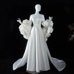 Sharon Said Satin Long Sleeve Wedding Dress with 3D Flowers Cape O-Neck Bridal Gowns with Train SS661Customized