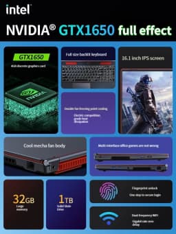 2026 New Gaming Laptop Computer Intel Core i9-10885H i7 8750H GTX1650 4G 16.1 Inch IPS Screen RAM Max 64GB 2*DDR4 2*M.2 NVMe