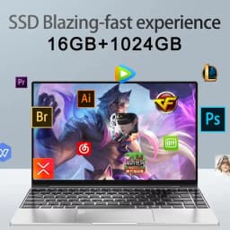Ultra Slim Laptop 14.1" 16GB RAM 2TB SSD Intel N3700 Gaming PC 1920*1080 Display Office Study Computer PC Windows 11 Pro