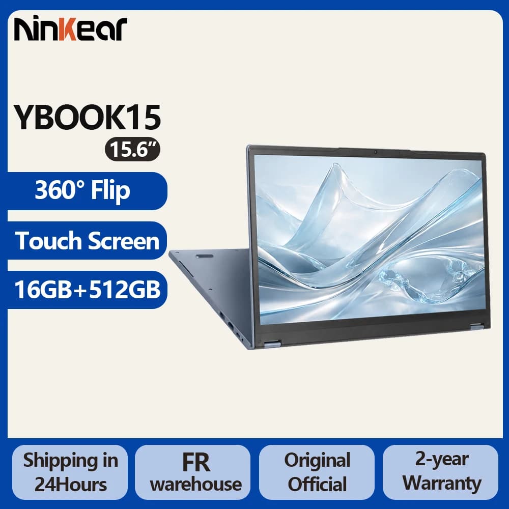 Ninkear YBook15 15.6 Inch 2 in 1 Laptop AMD Ryzen 3 3250U Notebook 16GB DDR4 512GB SSD FHD IPS Touch Screen 360° Convertible Laptop Windows 11 Backlit Keyboard for Study Office Work