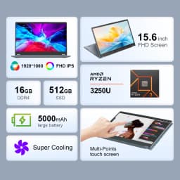Ninkear YBook15 15.6 Inch 2 in 1 Laptop AMD Ryzen 3 3250U Notebook 16GB DDR4 512GB SSD FHD IPS Touch Screen 360° Convertible Laptop Windows 11 Backlit Keyboard for Study Office Work