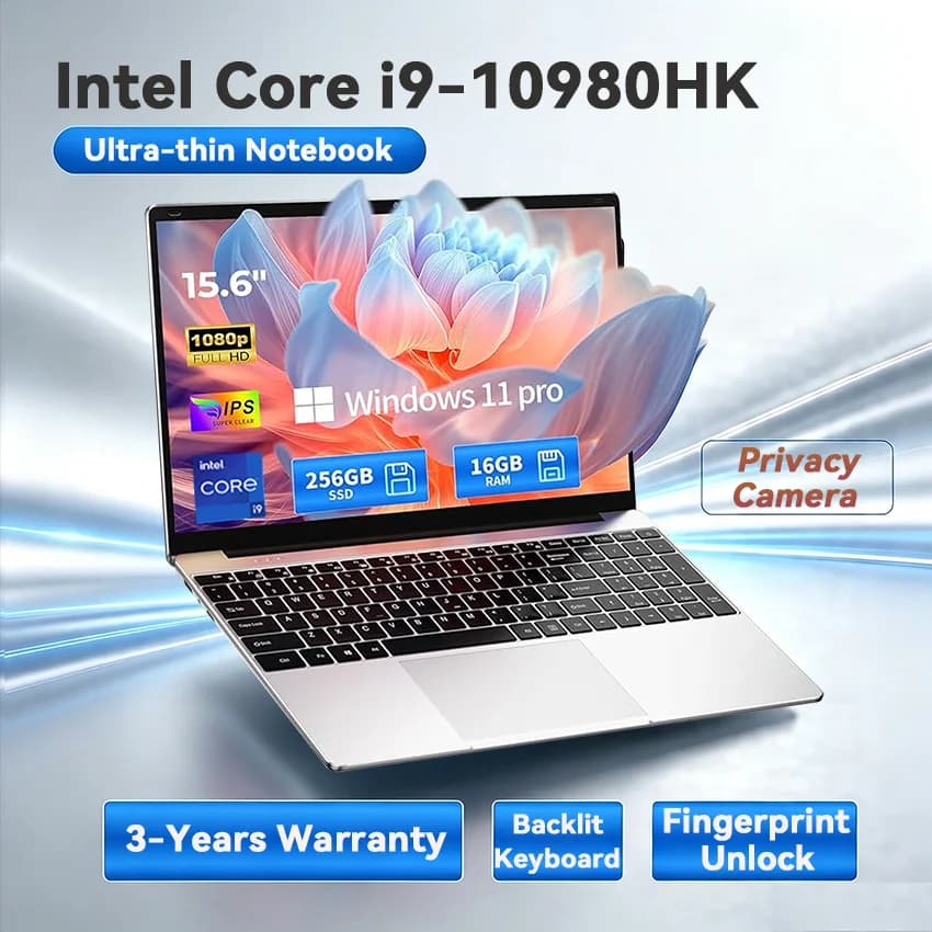 2026 Brand New Intel I9-10980HK 15.6 Inch Backlit Fingerprint Unlock Laptop Windows 11 Office Study NoteBook Gaming Computer PC