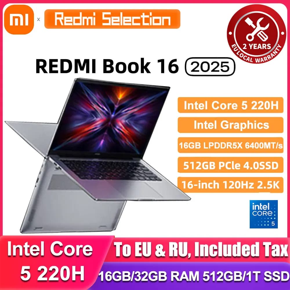 Xiaomi REDMI Book 16 Laptop Intel Core 5 220H/125H Intel Graphics 16G/32G RAM 1TB SSD 16-inch 2.5K Screen Notebook PC