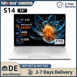 Ninkear 14 Inch Laptop AMD Ryzen 5 6600H 16GB LPDDR5 RAM 512GB SSD 2.2K IPS Display 100% sRGB Ultra Slim 1KG Notebook PC WiFi 6 Bluetooth 5.3 Fingerprint Unlock PD65W Fast Charge Metal Body