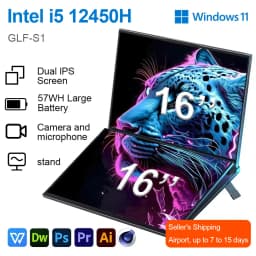 GLF-S1 Laptop 16+16 Inch Big Dual Screen Intel I3-1215U Laptop Computers Camera Windows 11 DDR4 M.2 2280 2TB WIFI Dual Notebook
