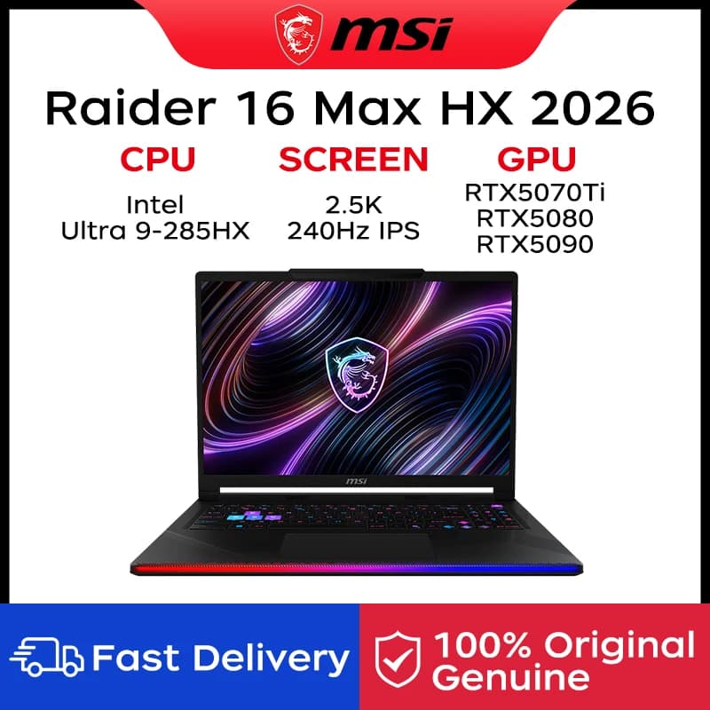 2026 MSI Raider 16 Max HX Gaming Laptop 16 Inch 2.5K 240Hz IPS Screen Netbook Ultra 9-285HX 32GB 1TB RTX5070Ti Notebook Computer