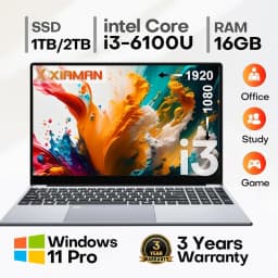 Xiaman 15.6" Intel Core I3 6100U Laptop Computer Windows 11 Pro 16Gb Ram 512Gb 1Tb Ssd Portable Notebook Pc Office Study Laptops