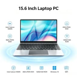 15.6 Inch Laptop PC 8GB LPDDR4 RAM 128GB SSD ROM Windows 10 Computer 4-Core Processor WIFI Intel Celeron N5095 CPU 2.00GHz