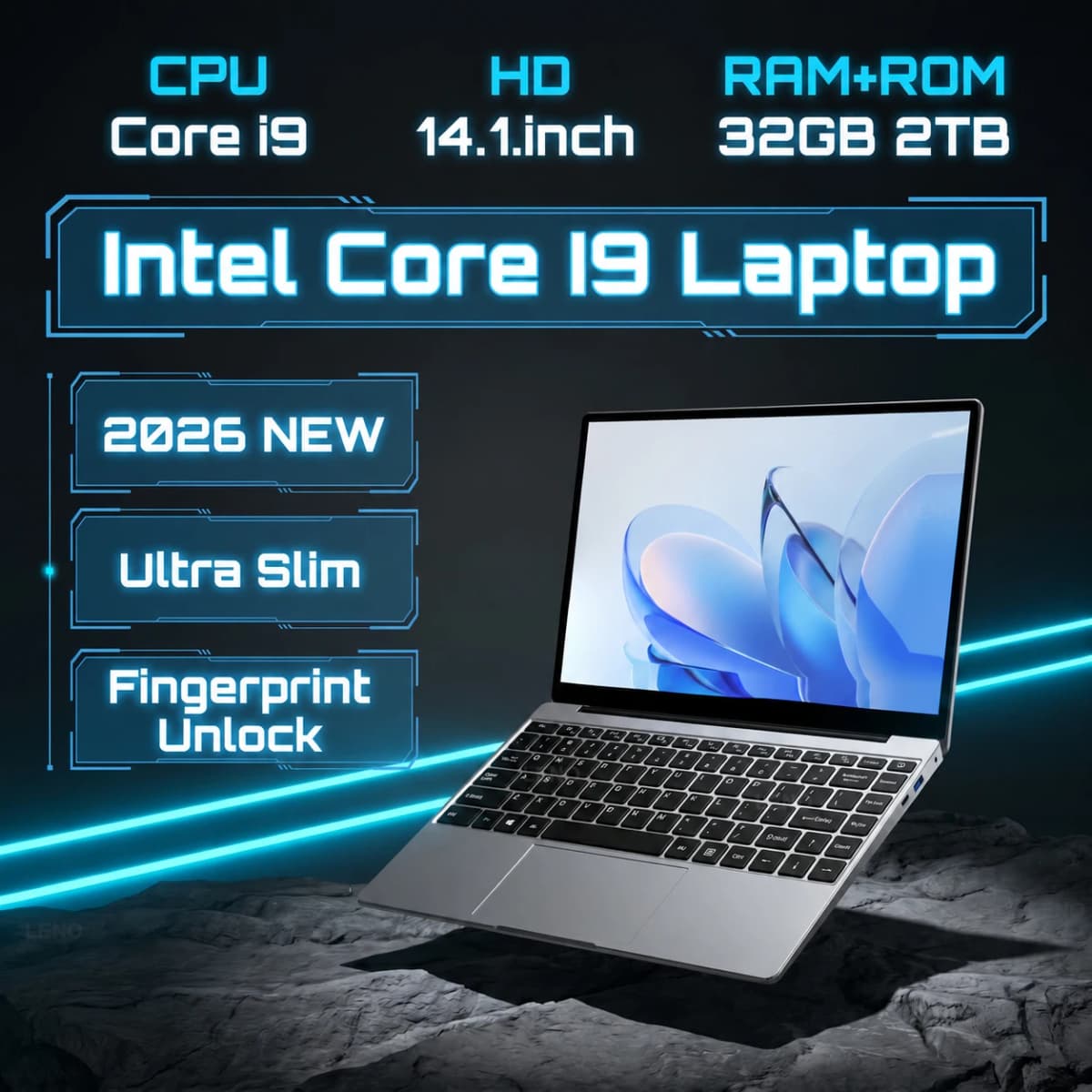 LENO 14.1" Ultra Slim Laptop 32GB 2TB Gaming Computer PC Intel Core i9-9900 Windows11 Gamer office Ultra Slim Notebook 1080P HD